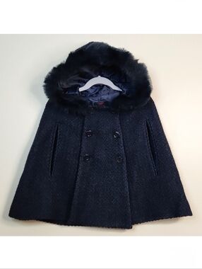 ✨️HOST PICK✨️Jacadi Navy Tweed Hooded Poncho, Size 5 ~ EUC